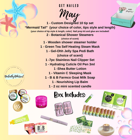NailedByNiki2swt Bath & Body Get Nailed Monthly Box - May 2024 Press on Nails Self Care Accessories