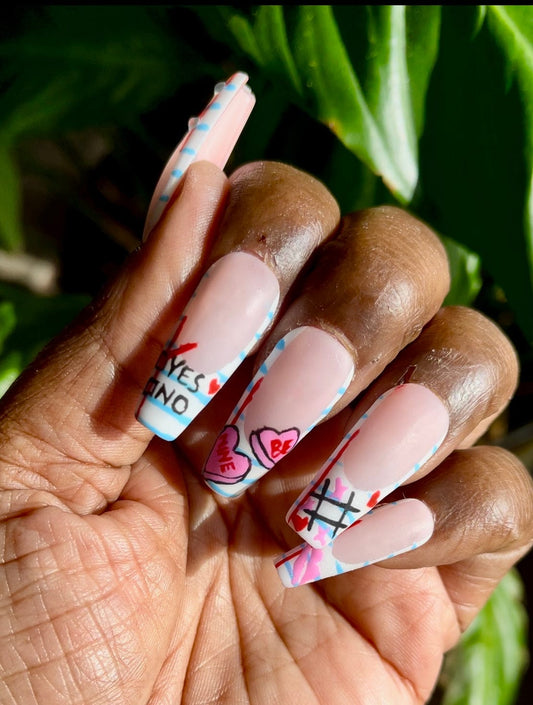 NailedByNiki2swt Beauty and Nails Love Doodles Press on Nails Self Care Accessories