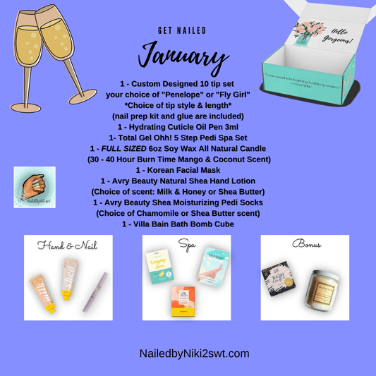 NailedByNiki2swt Beauty and Nails Get Nailed Monthly Box - December 2022 Press on Nails Self Care Accessories