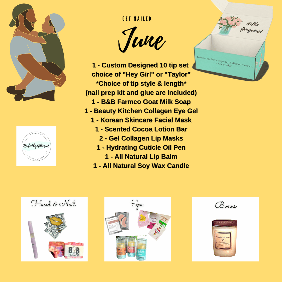 NailedByNiki2swt Bath & Body Get Nailed Monthly Box - June 2023 Press on Nails Self Care Accessories