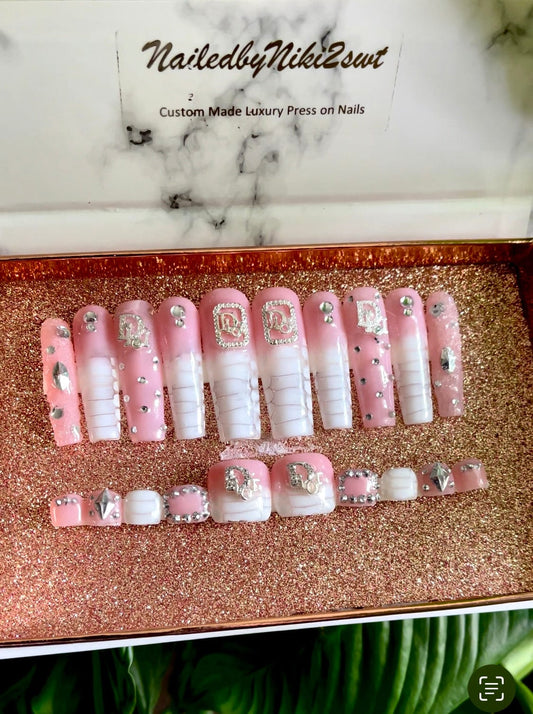 NailedByNiki2swt Beauty and Nails Sassy Deluxe Mani Pedi Combo- Ready to Ship Press on Nails Self Care Accessories