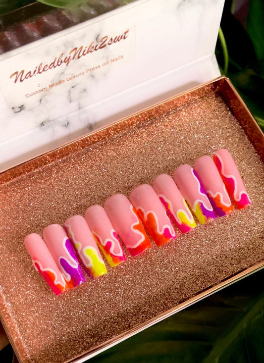 NailedByNiki2swt Beauty and Nails Vitamin Sea Neon Press on Nails Self Care Accessories