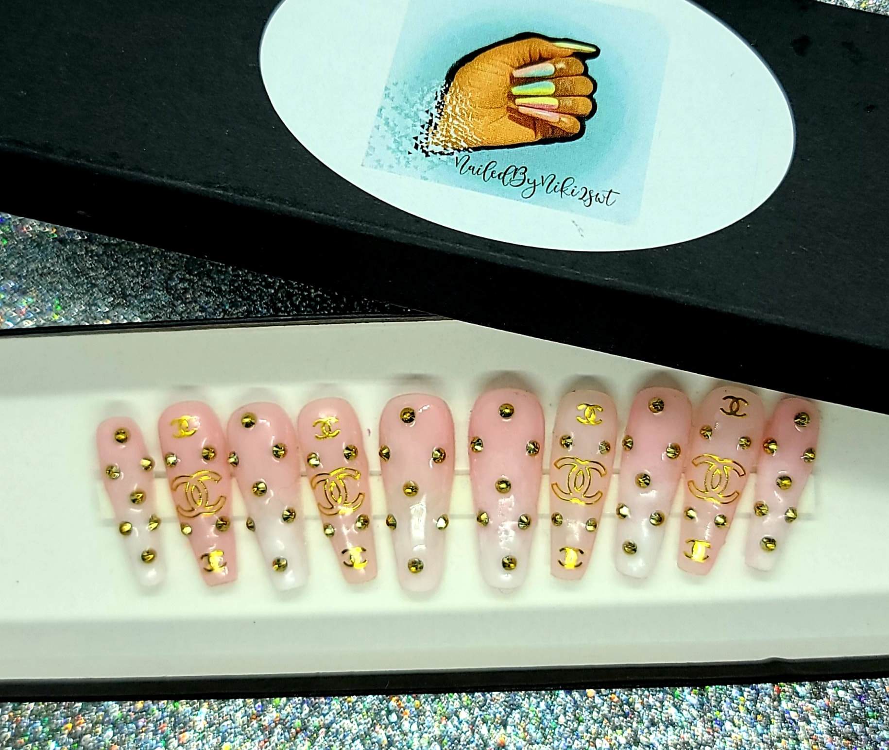 NailedByNiki2swt Classy Bling Gold Press on Nails Self Care Accessories
