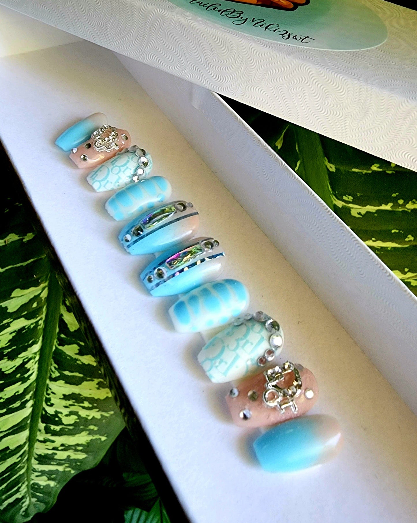 NailedByNiki2swt Coffin Short / Small Blue Skies Press on Nails Self Care Accessories