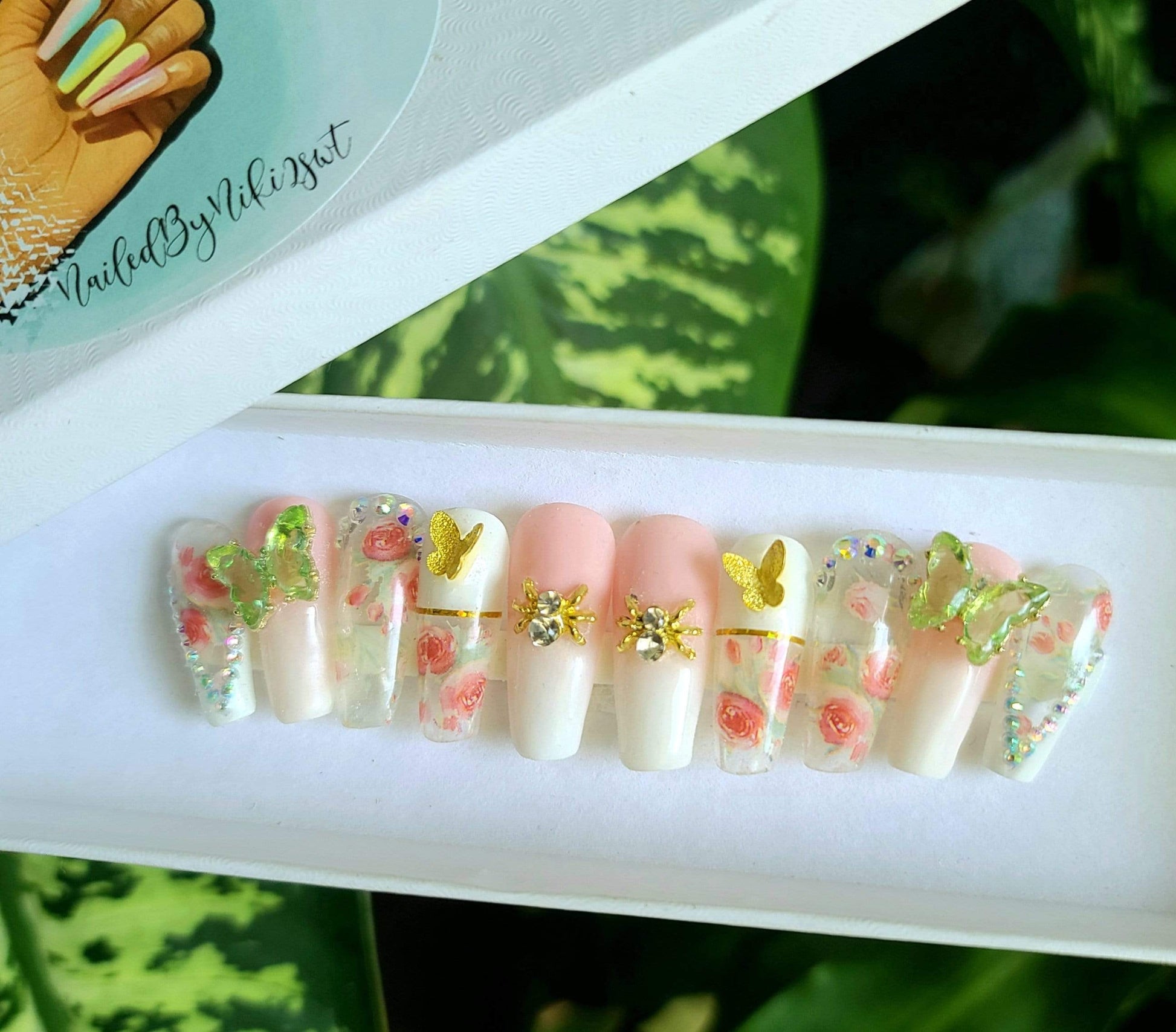 NailedByNiki2swt Garden Party Press on Nails Self Care Accessories