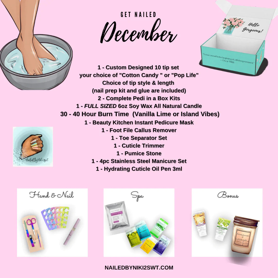 NailedByNiki2swt Bath & Body Get Nailed Monthly Box - December 2022 Press on Nails Self Care Accessories