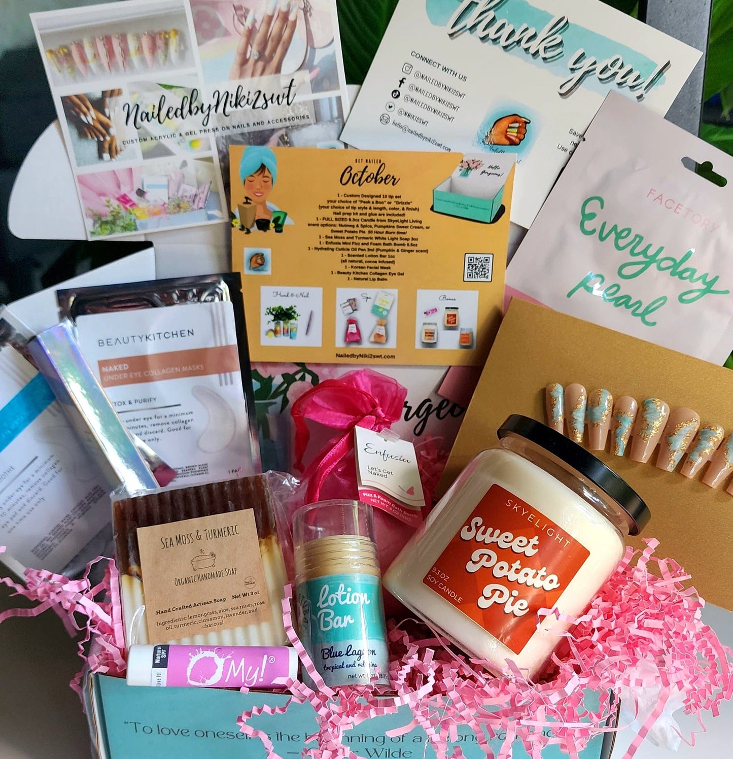 NailedByNiki2swt Bath & Body Get Nailed Monthly Box - October 2022 Press on Nails Self Care Accessories