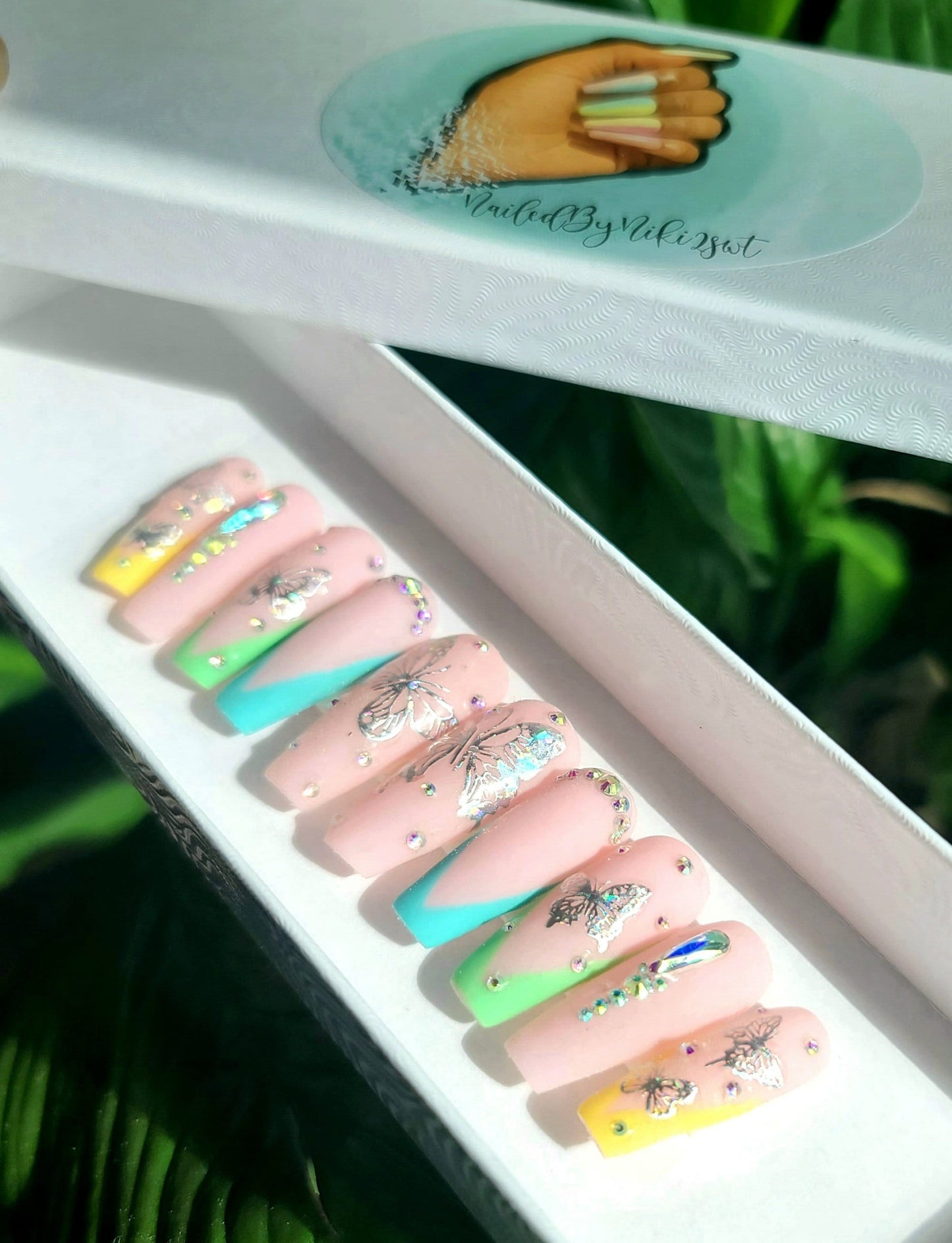 NailedByNiki2swt Holoback Girl Press on Nails Self Care Accessories